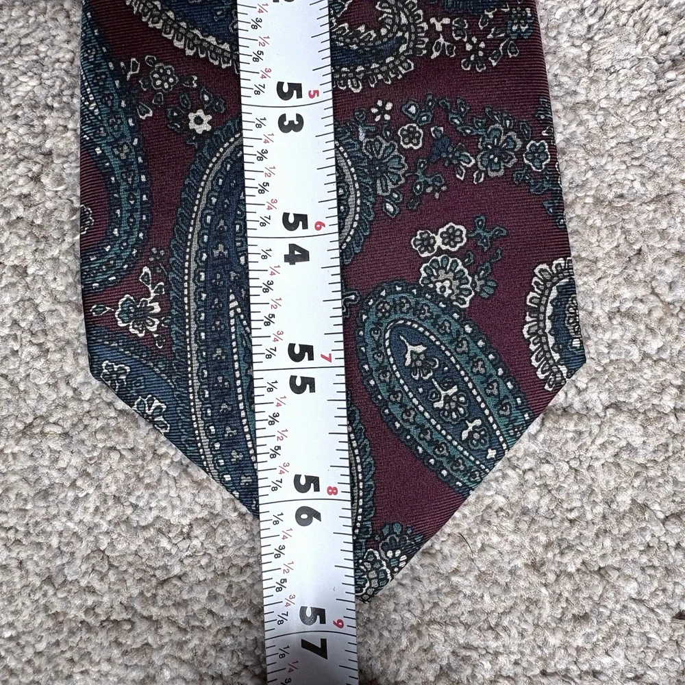 Vintage Paisley Italian Silk Tie State Street Jordan Marsh Burgundy Teal USA